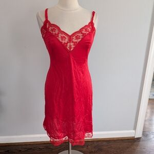 Vintage Women's Lorraine Red Slip Size 34 USA Made Lace